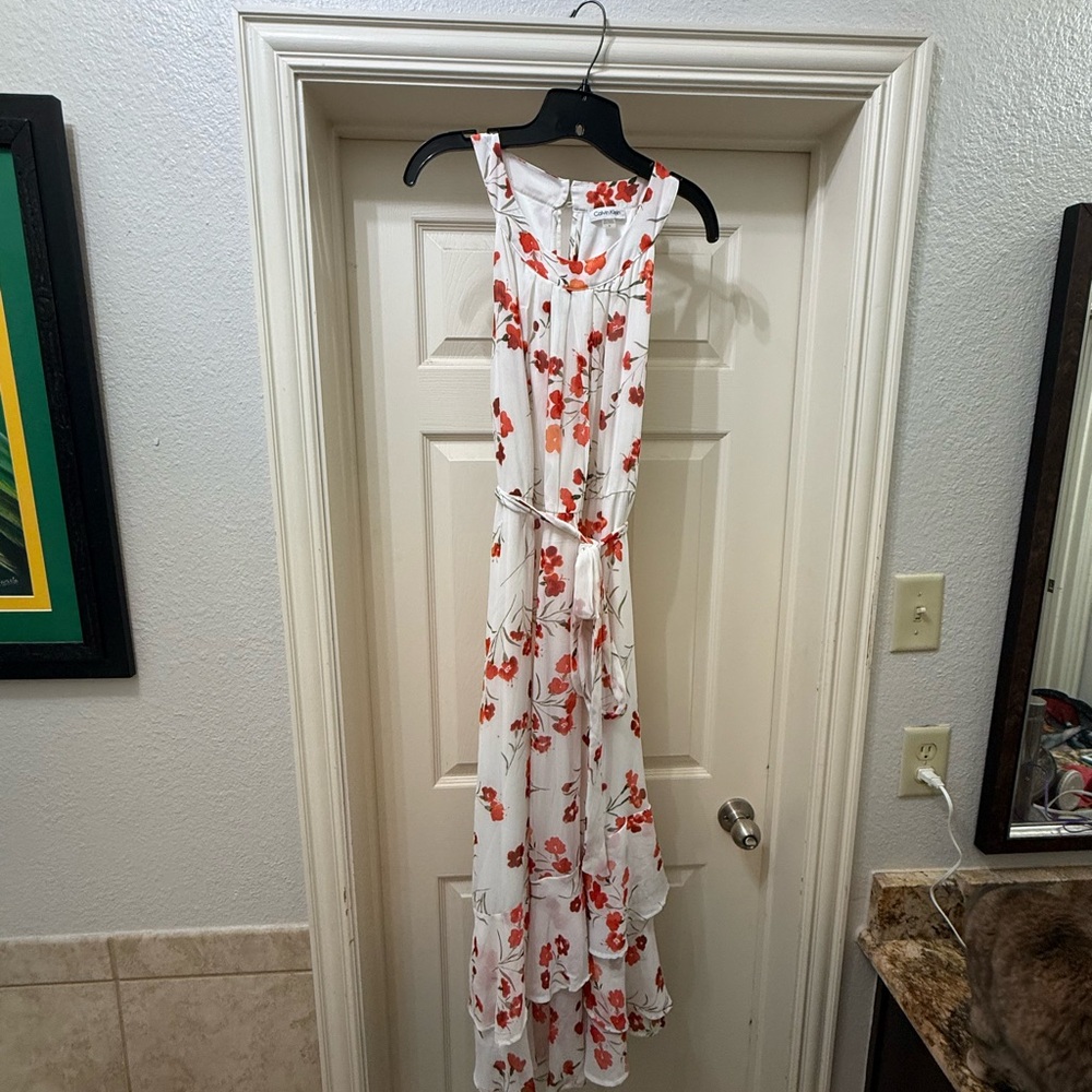 Calvin Klein White and Red Floral Maxi Dress